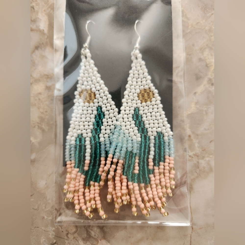 Fringe Beaded Earrings Southwestern Bohemian Cowgirl Handmade